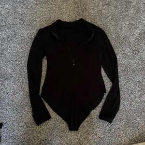MANGOPOP Black Long Sleeve Half Zip Body Suit